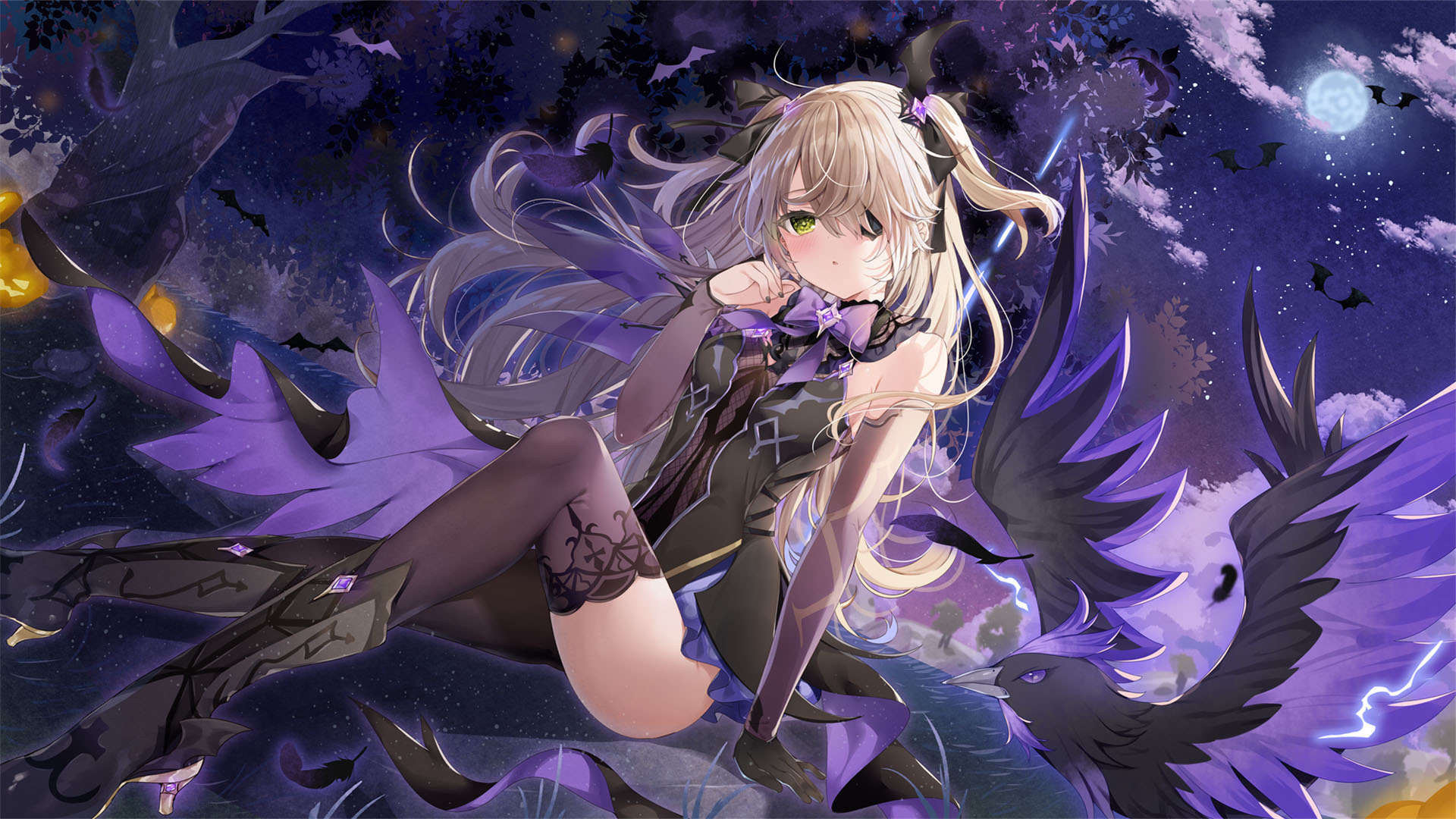 紫色翅膀动漫少女图片桌面壁纸