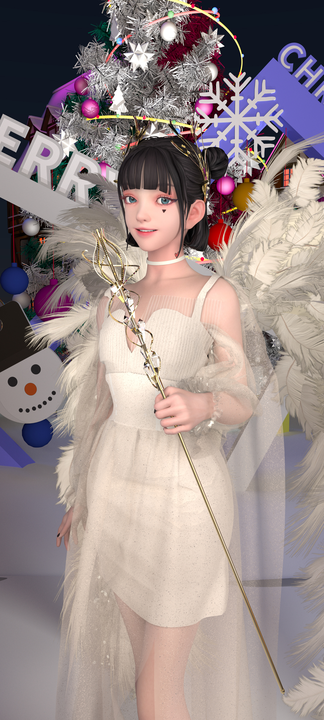 白色猫的美女江亦祺手机壁纸