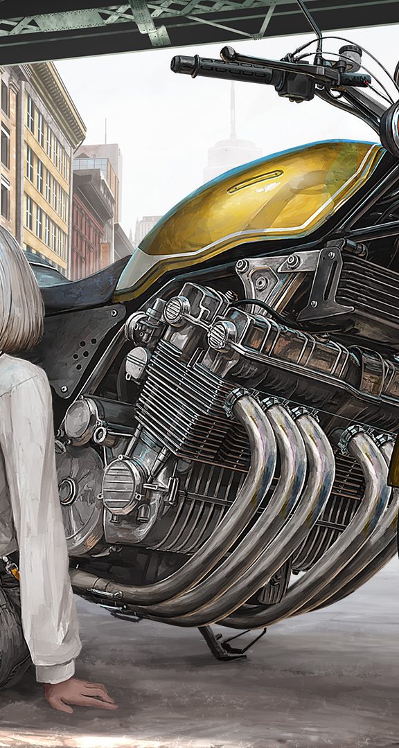 短发美女 热裤 摩托车 动漫壁纸(1920×1080)