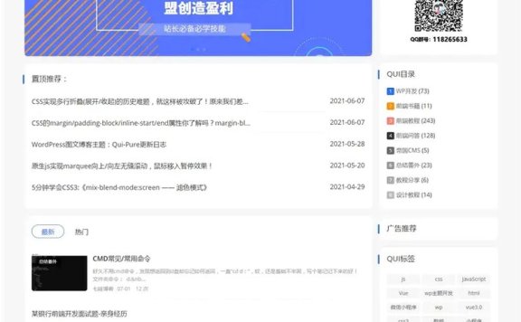WordPress简约响应式自媒体资讯博客主题Qui-Pure v5.25